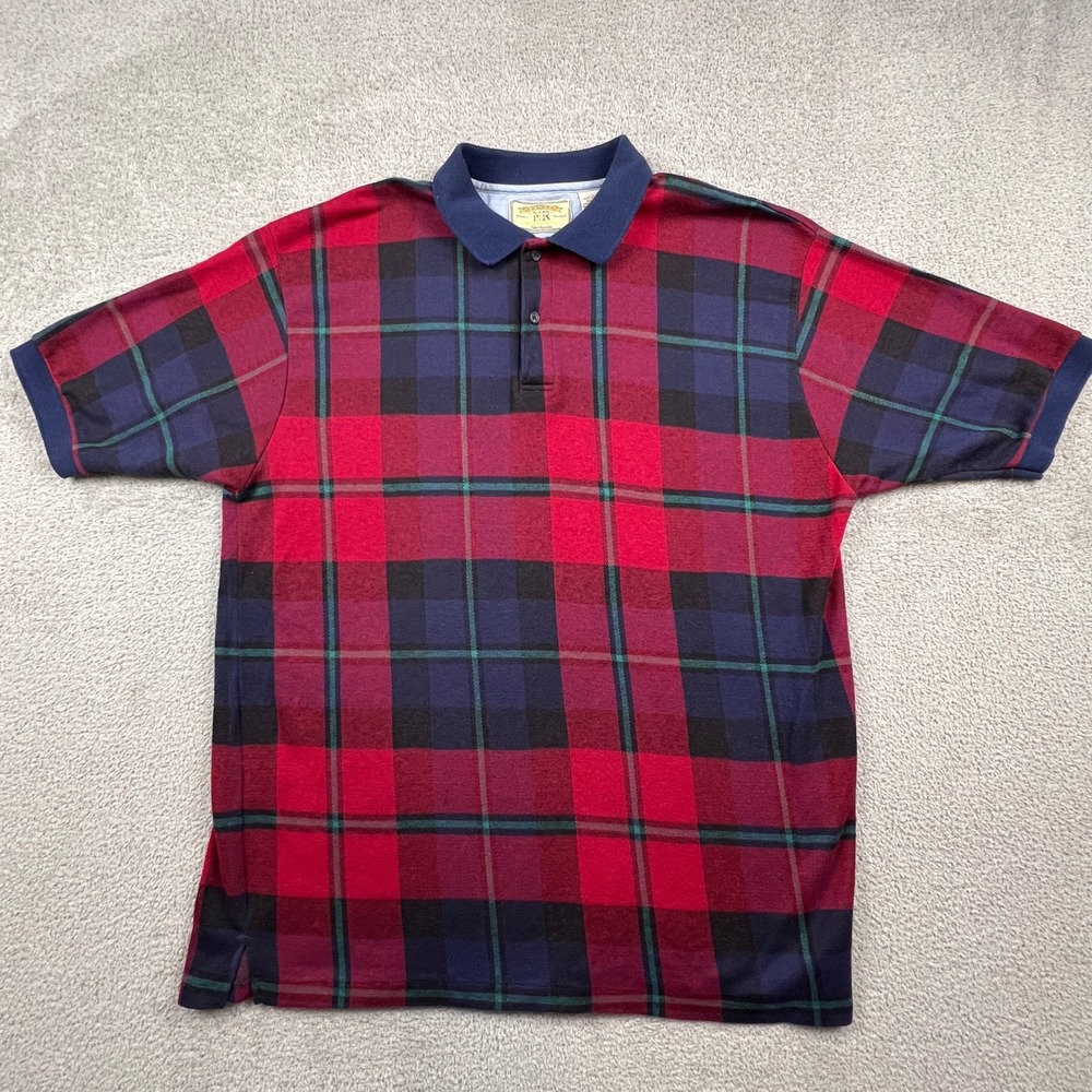 VTG Plaid Polo Shirt Mens XL Sporty Cotton Golf USA New River Co Preppy College‎